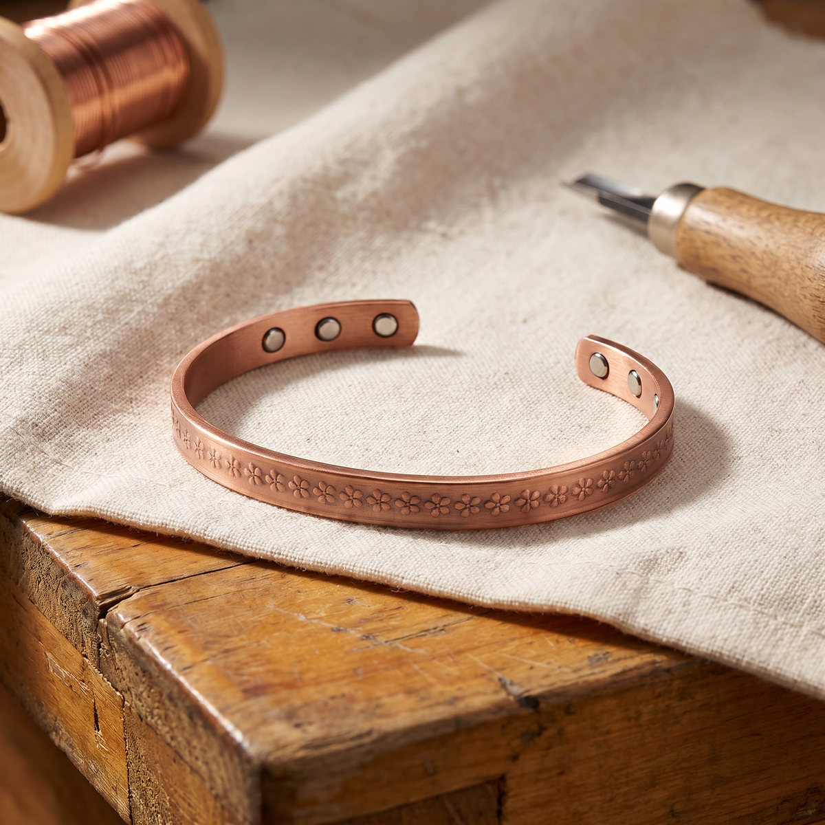 Josephine | Stamped Flower Copper Bracelet