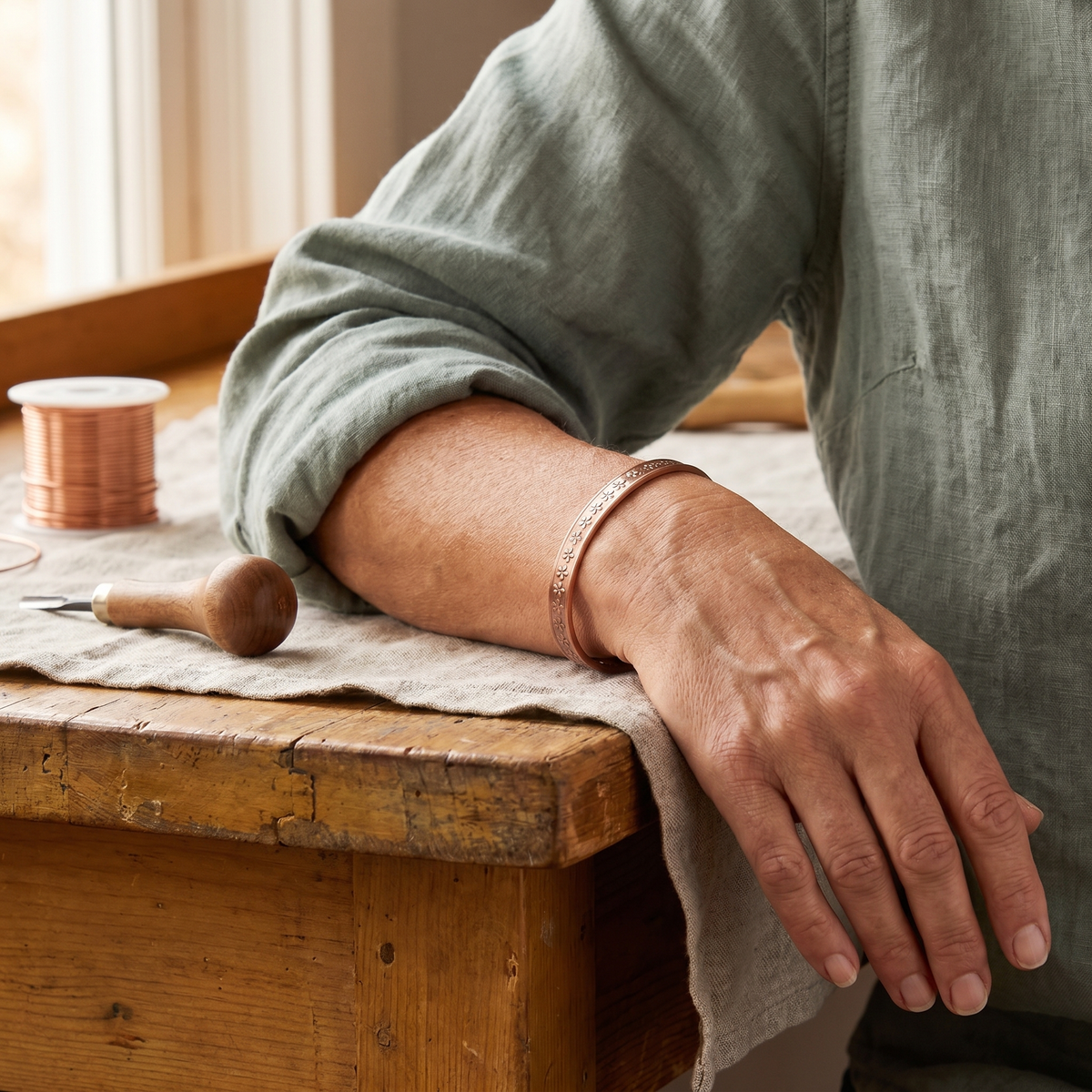 Josephine | Stamped Flower Copper Bracelet