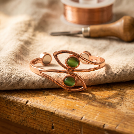 Olive | Green Stone Wire Copper Cuff