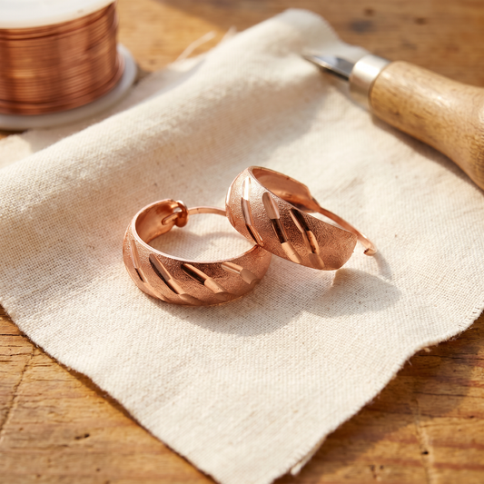 Ruby | Grooved Copper Hoop Earrings
