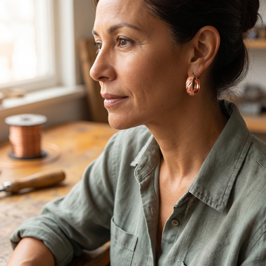 Ruby | Grooved Copper Hoop Earrings