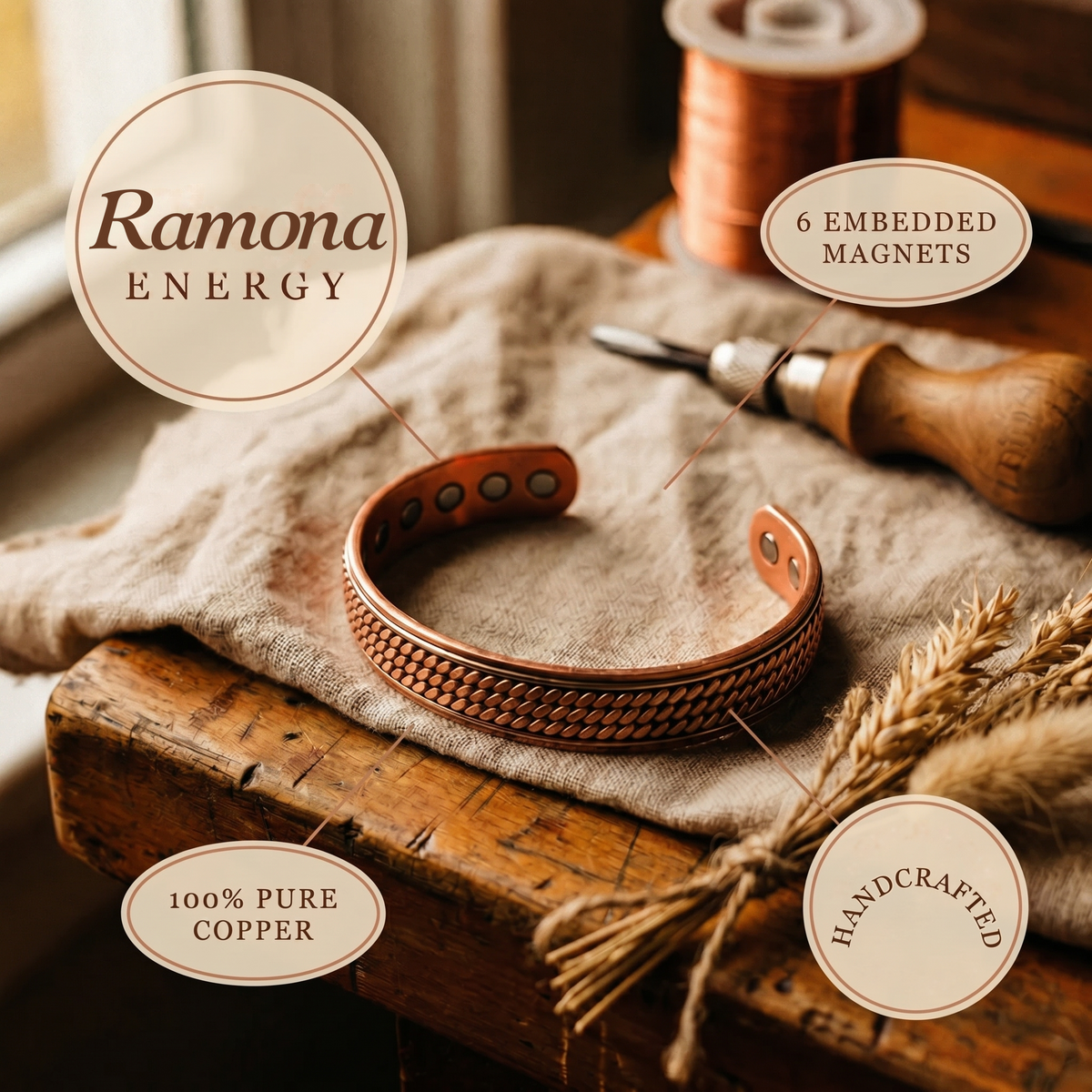 Ramona | Rope Pattern Copper Cuff
