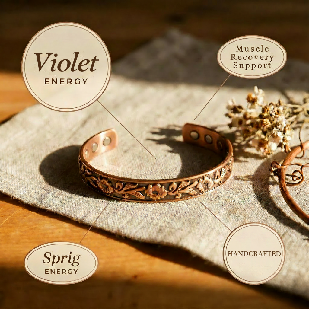 Violet | Engraved Floral Magnetic Copper Cuff