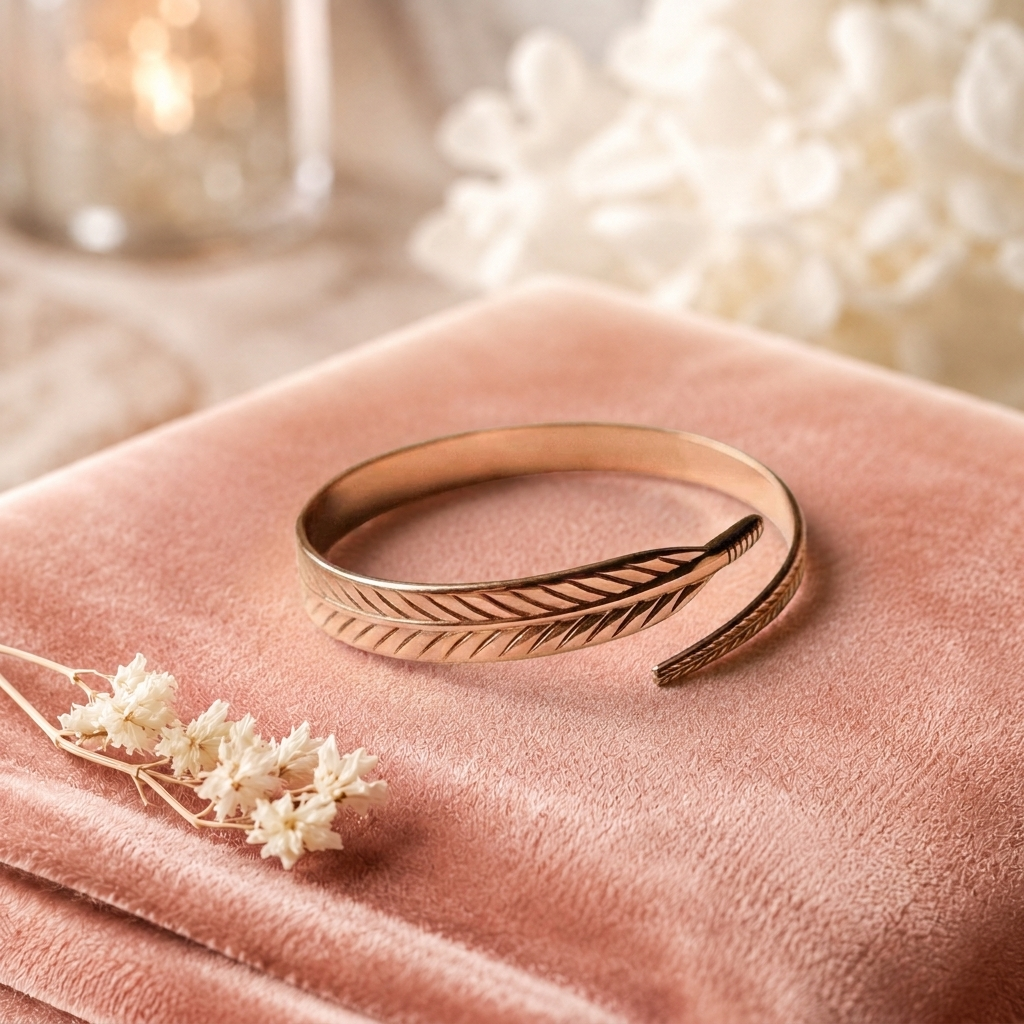 Isla | Engraved Feather Copper Cuff