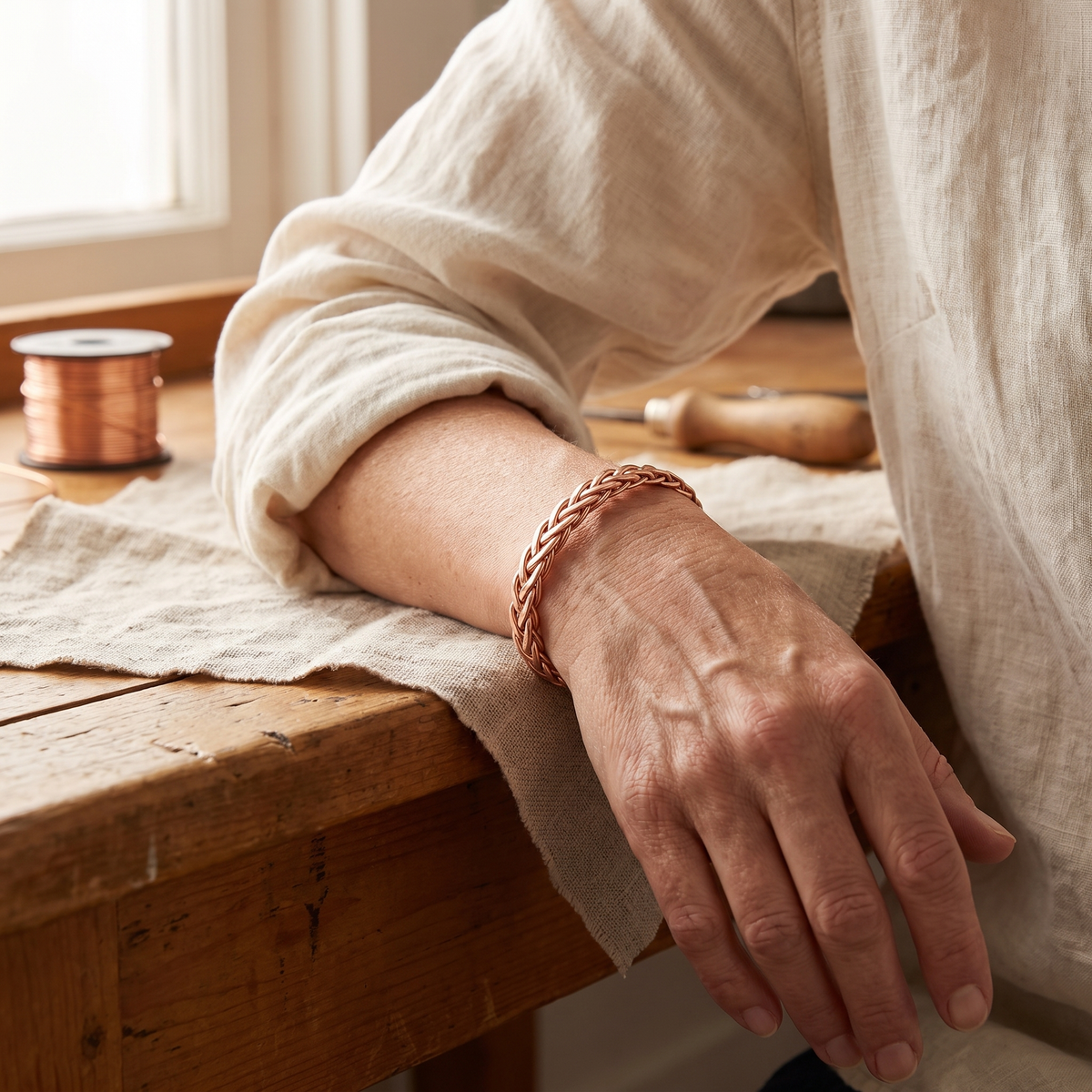 Alma | Three-Strand Braided Copper Bracelet