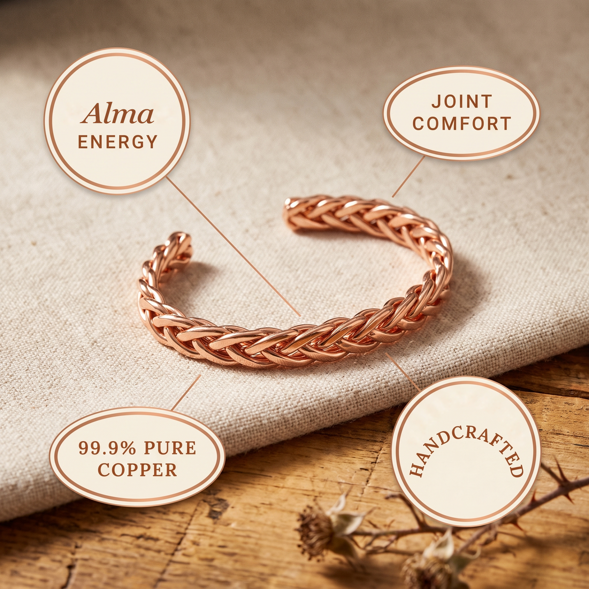 Alma | Three-Strand Braided Copper Bracelet