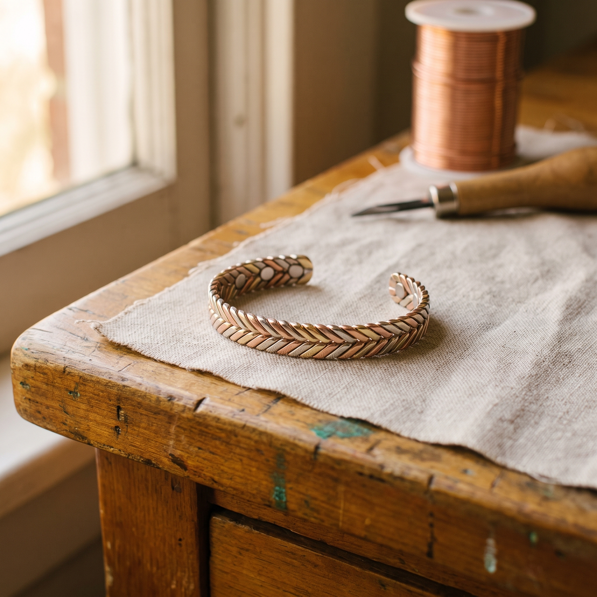 Marina | Three-Tone Herringbone Cuff