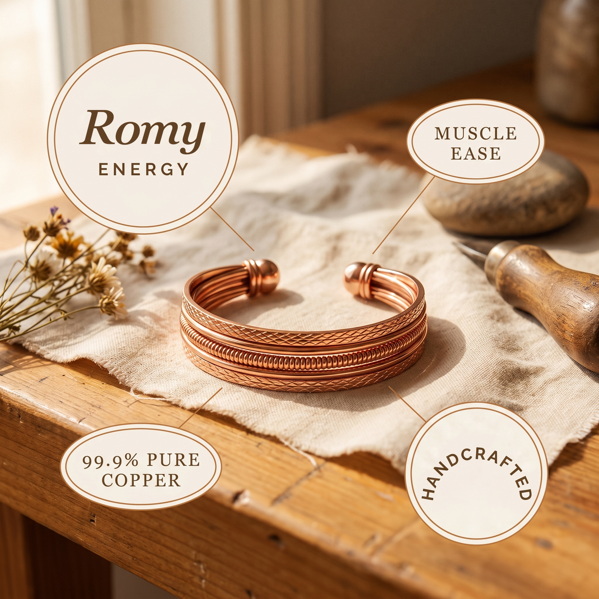 Romy | Six-Strand Faceted Copper Cuff
