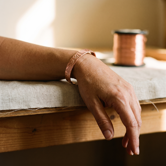 Willa | Engraved Botanical Copper Cuff with Magnetic Clasp