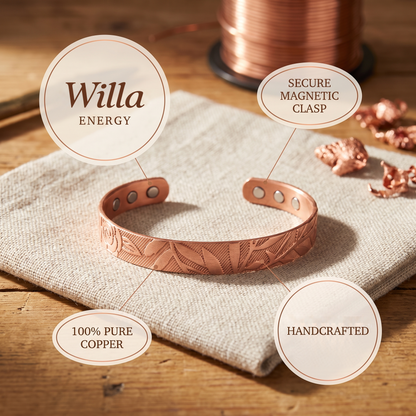 Willa | Engraved Botanical Copper Cuff with Magnetic Clasp