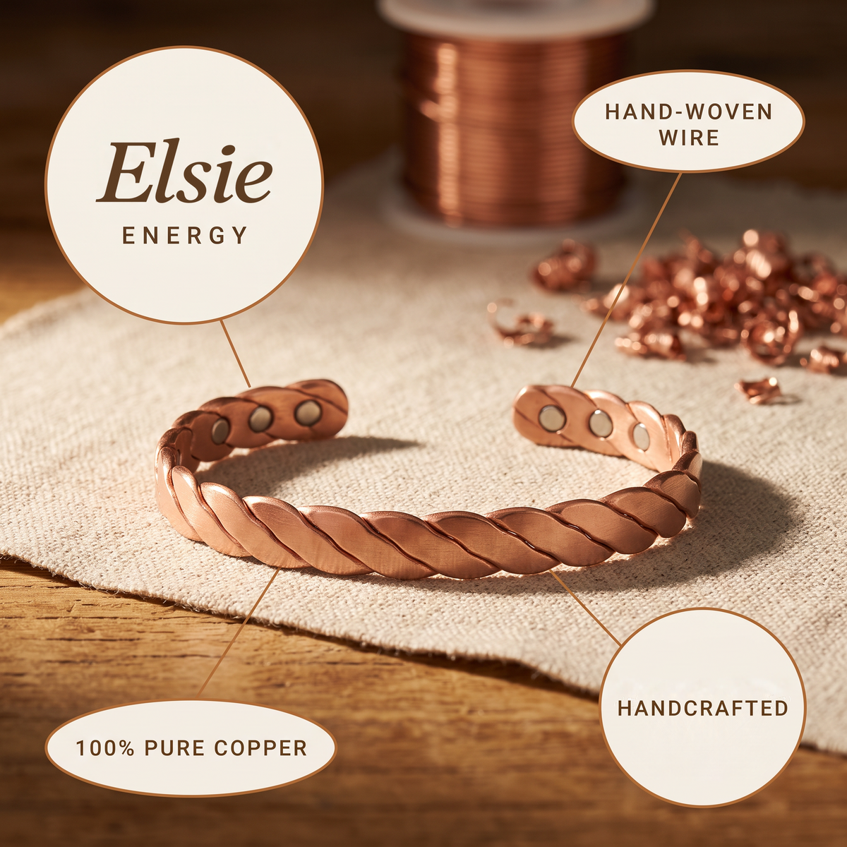 Elsie | Braided Copper Bracelet with Clasp