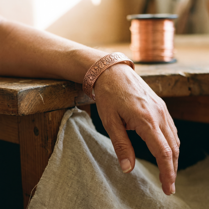 Autumn | Leaf & Acorn Embossed Copper Cuff