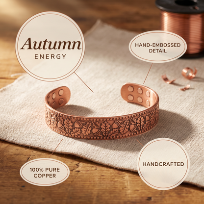 Autumn | Leaf & Acorn Embossed Copper Cuff