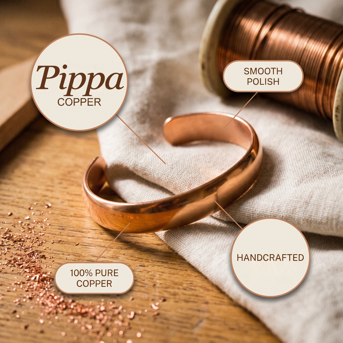 Pippa | Smooth Forged Copper Cuff